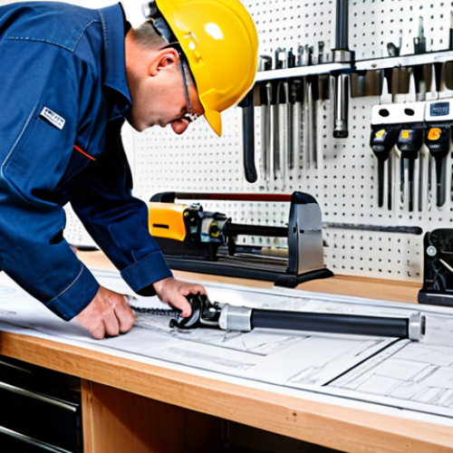 **

"A gas appliance technician, fully clothed in work attire, carefully examining a blueprint on a well-lit workbench, surrounded by various hand tools (wrenches, pipe cutter). The blueprint displays technical diagrams of gas lines and appliance components. Safe for work, appropriate content, professional, perfect anatomy, natural pose, high quality."

**