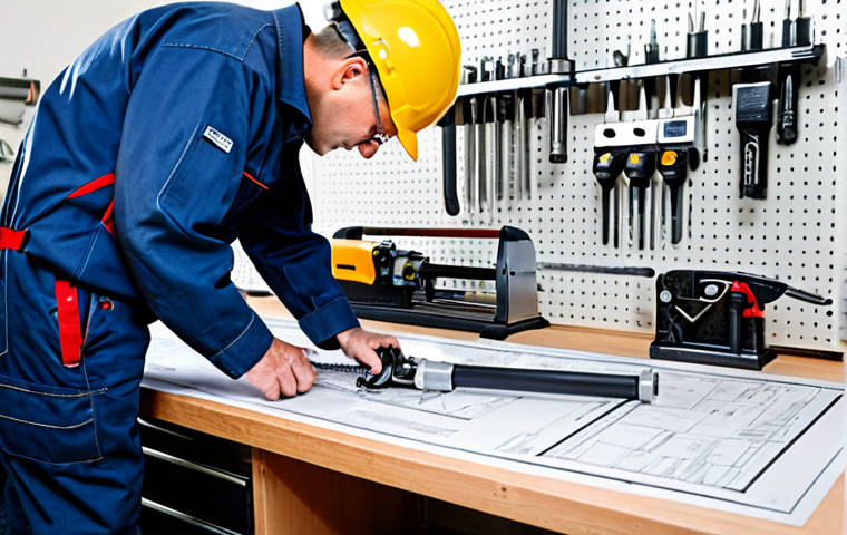 **

"A gas appliance technician, fully clothed in work attire, carefully examining a blueprint on a well-lit workbench, surrounded by various hand tools (wrenches, pipe cutter). The blueprint displays technical diagrams of gas lines and appliance components. Safe for work, appropriate content, professional, perfect anatomy, natural pose, high quality."

**