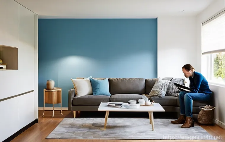 가스 설비 안전 점검 방법 - **Prompt:** "A brightly lit, modern American living room with a family of three – a mother, father, ...