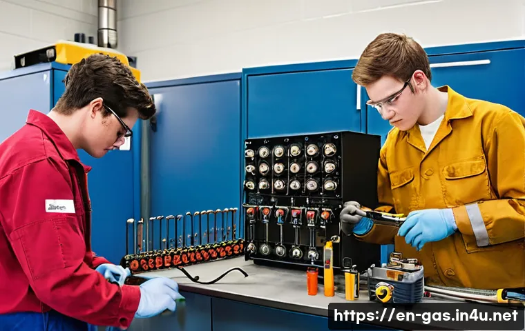 가스 자격증 준비에 필요한 투자 비용 - **Image Prompt: Hands-On Gas Technician Training**
"A diverse group of young adult students, age...